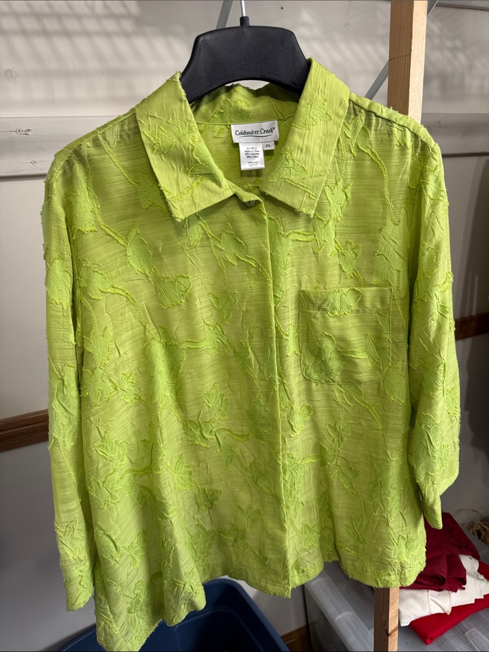 Coldwater Creek Neon Lime Textured Button-Down Blouse